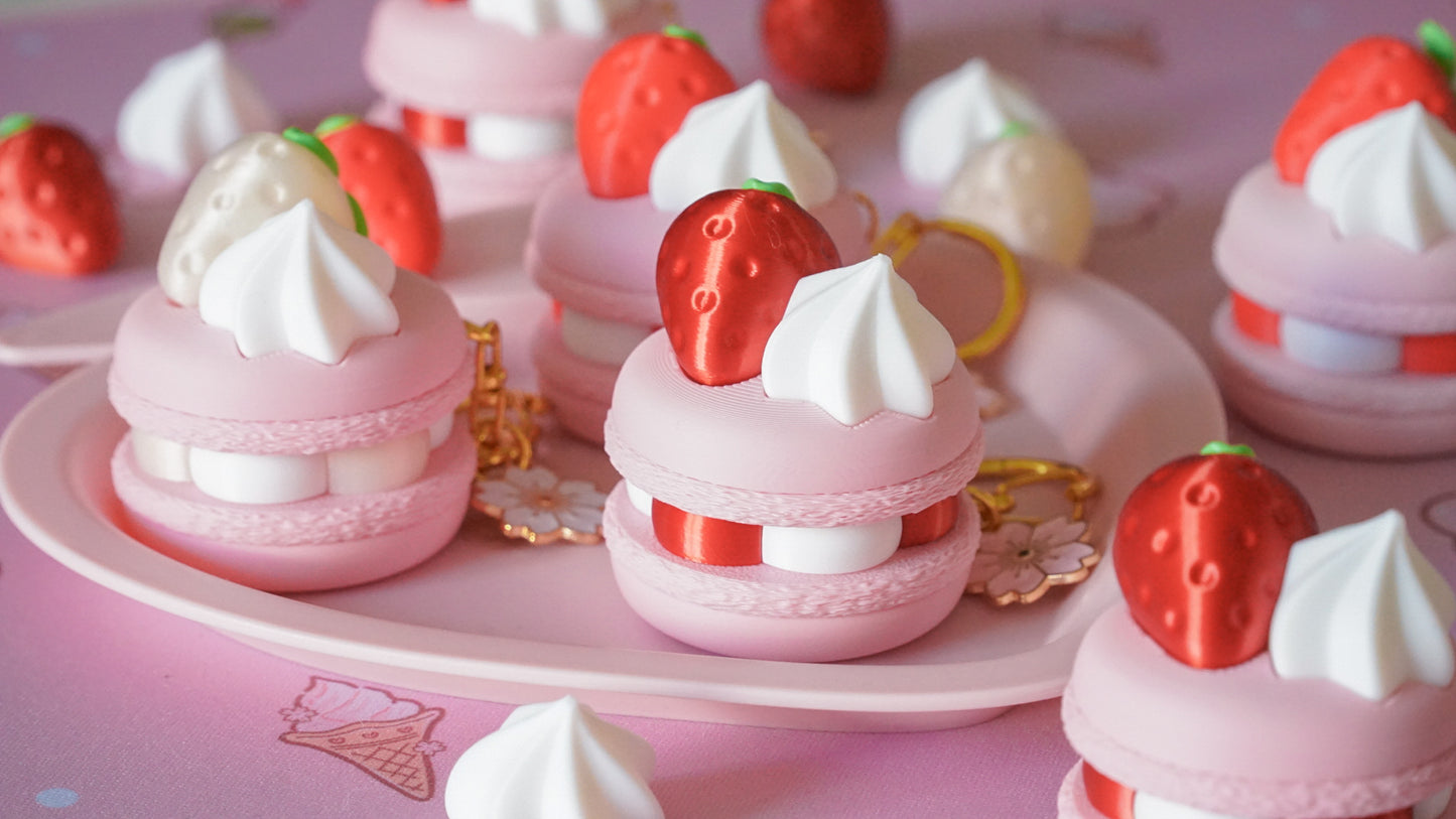 strawberry macaron clicky fidget keychains