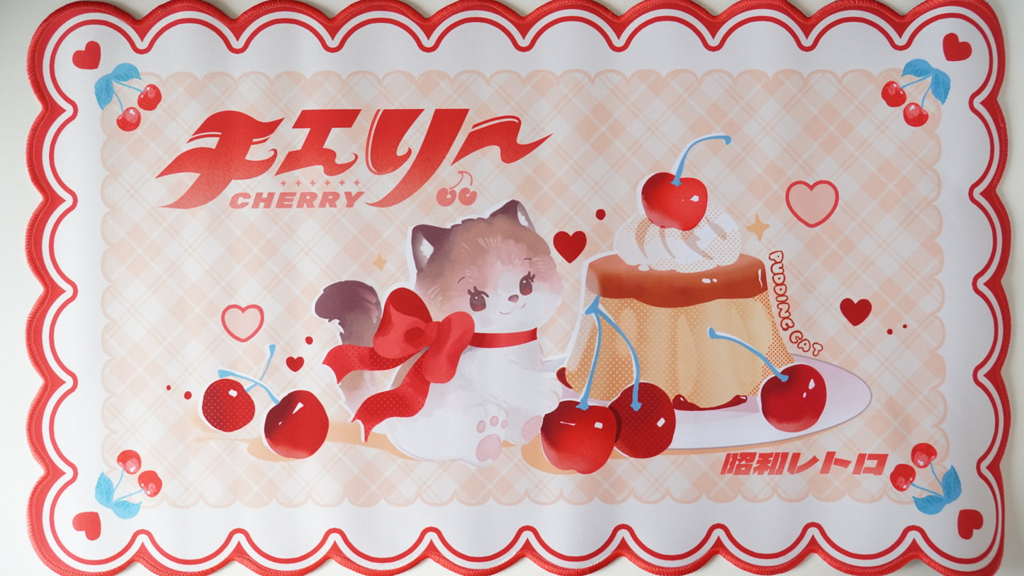 cherry pudding cat deskmat