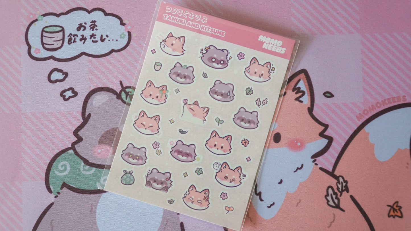 tanuki & kitsune emote sticker sheet