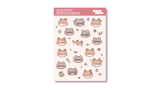 tanuki & kitsune emote sticker sheet