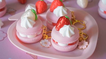 strawberry macaron clicky fidget keychains
