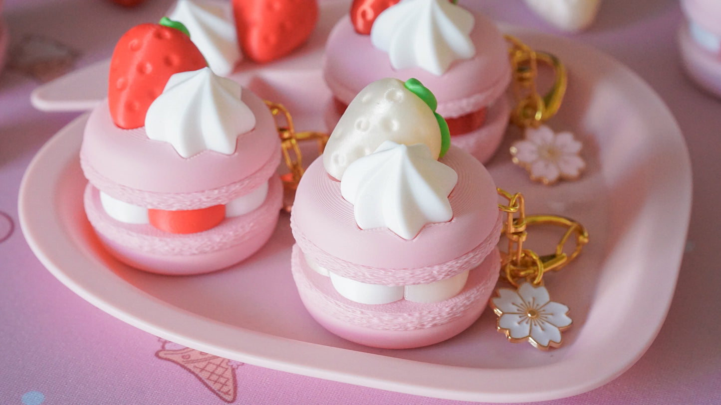 strawberry macaron clicky fidget keychains