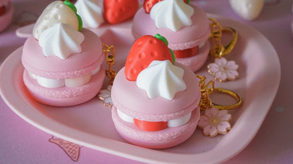 strawberry macaron clicky fidget keychains