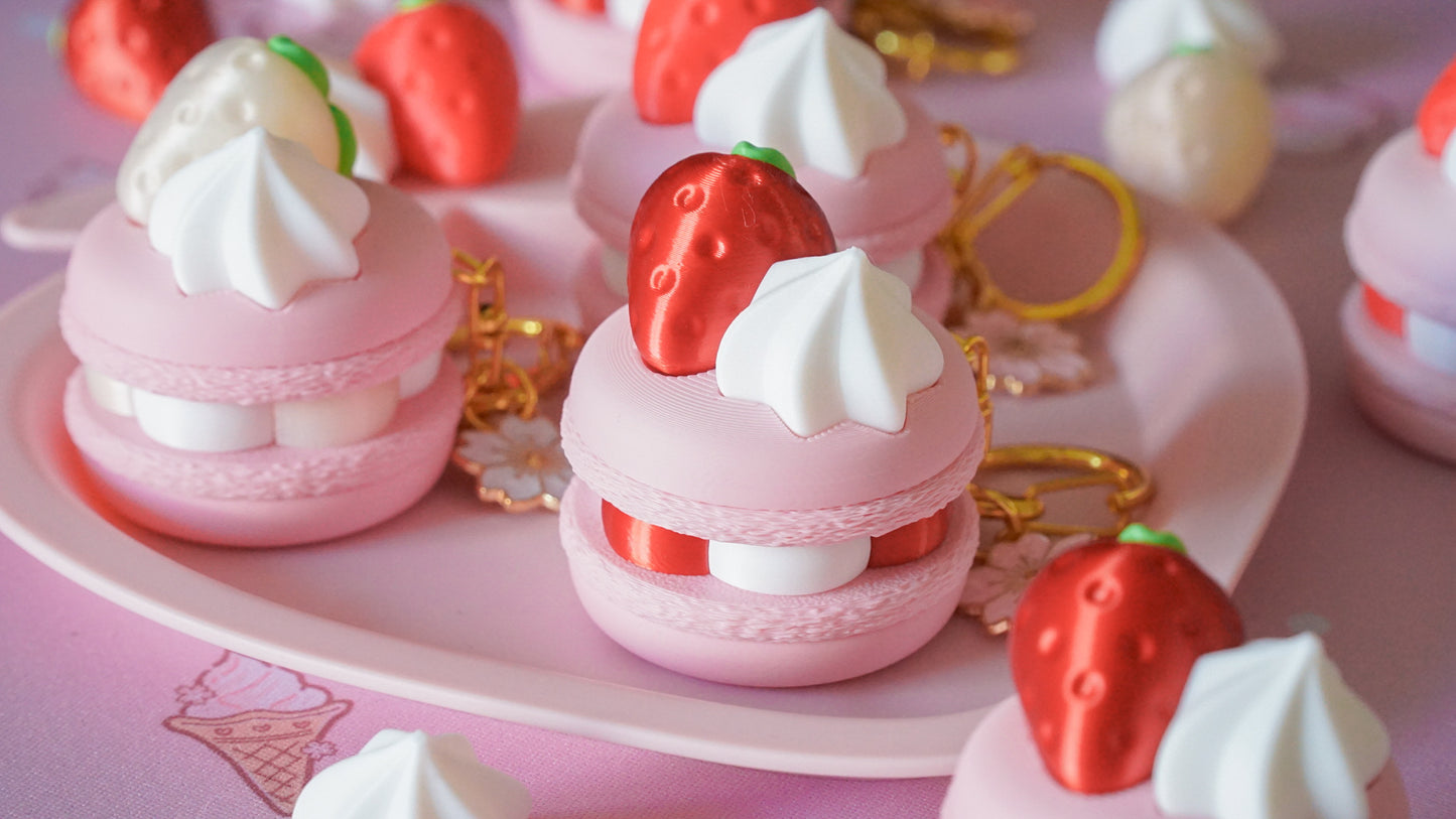 strawberry macaron clicky fidget keychains