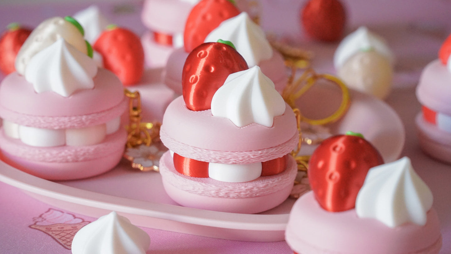 strawberry macaron clicky fidget keychains