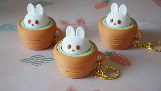 bunny carrot latte clicky keychain