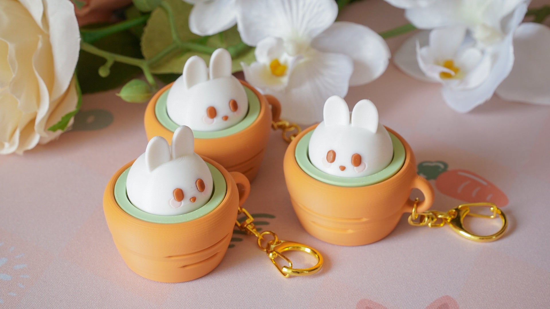 bunny carrot latte clicky keychain – momokeebs