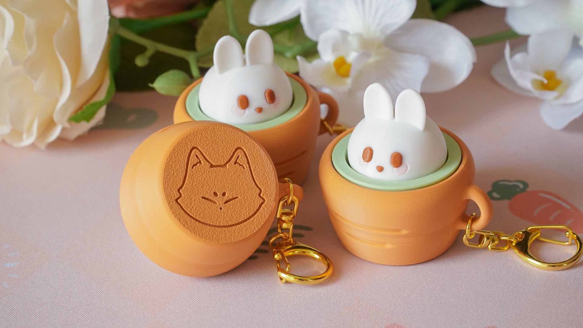 bunny carrot latte clicky keychain
