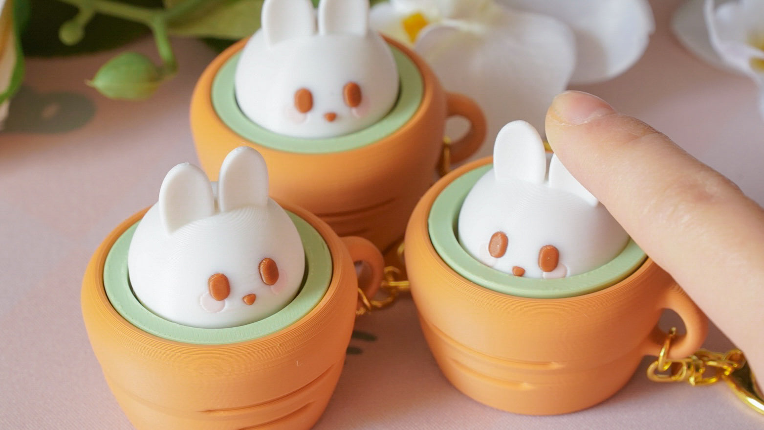 bunny carrot latte clicky keychain