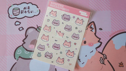 tanuki & kitsune emote sticker sheet