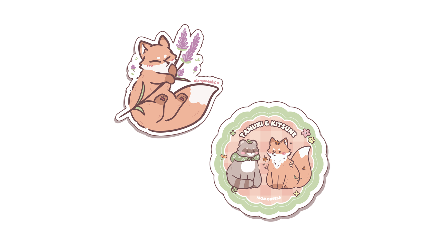 tanuki & kitsune stickers