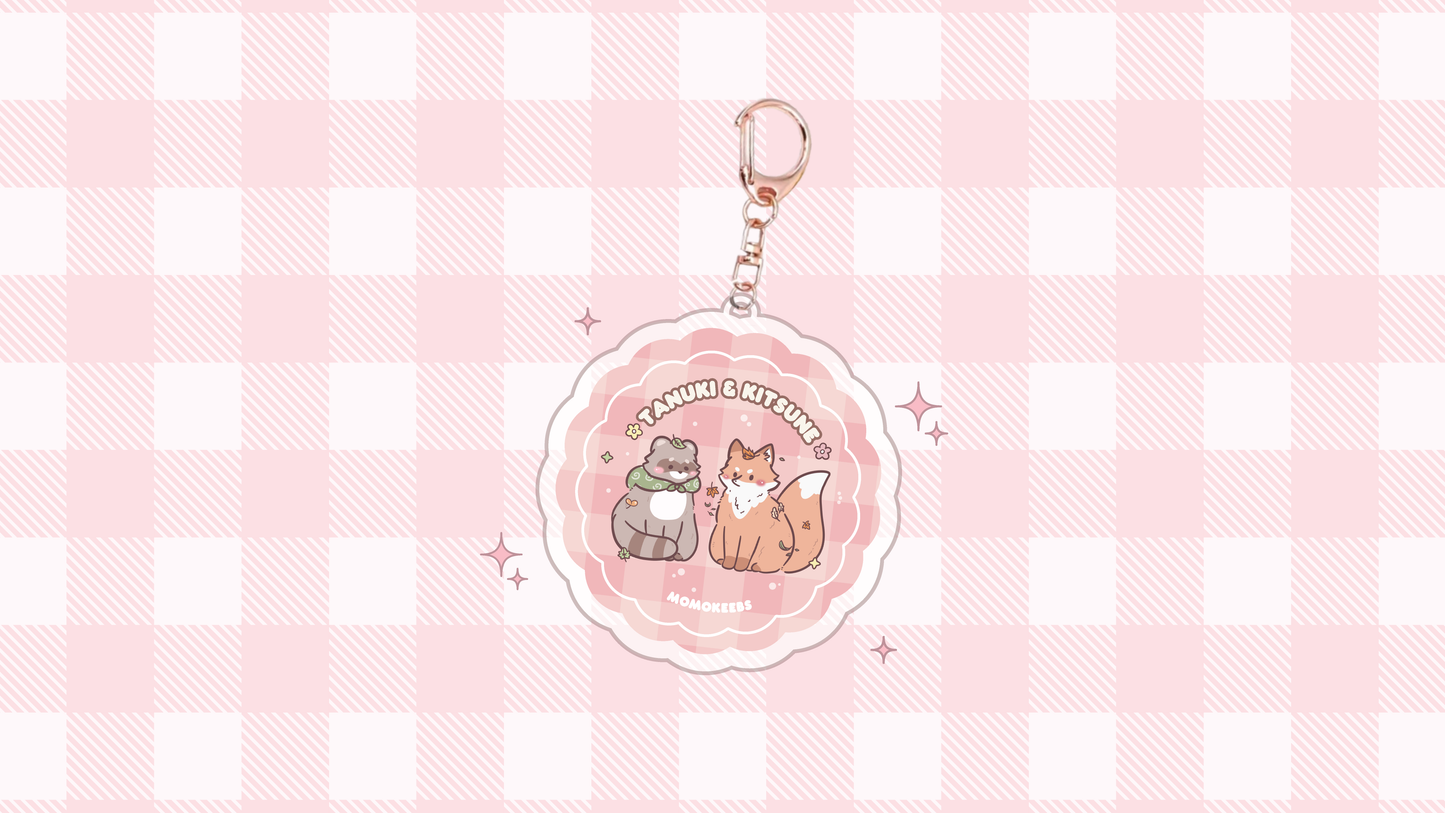 tanuki & kitsune acrylic keychain *coming soon!*