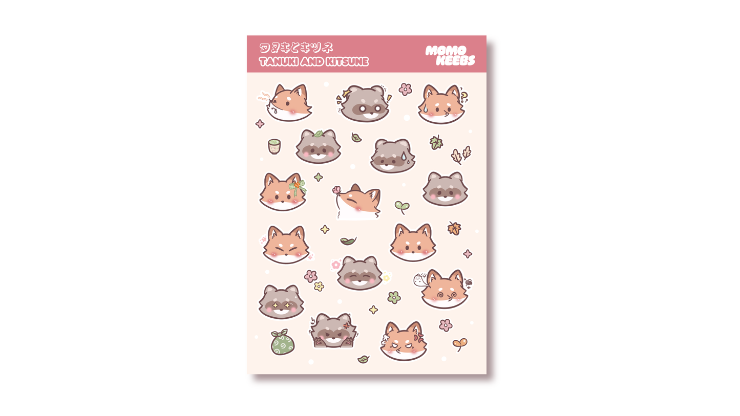 tanuki & kitsune emote sticker sheet